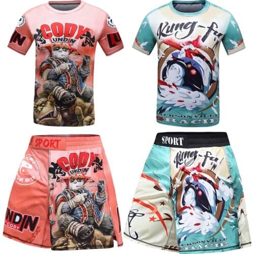 Kids MMA Rashguard T-shirt Jiu Jusit T-shirts + Shorts Sets Bjj GI Muay Thai Shorts Gym Boy Compression Children Sportsuits