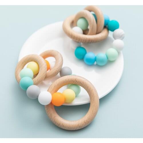 Baby Nursing Bracelets Silicone Teether Teething Wood Rattles Toys Newborn Teeth Care Beads Montessori Bracelets Infant Supplies