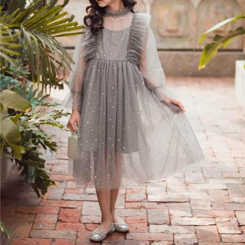 Childrens Fashion Lace Mesh Grils Clothes 2021 New Spring Summer Flower Princess Dress Elegant White Lace O Neck Solid Dresses