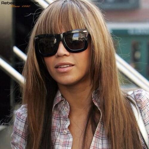 Long Straight Hair Bangs Blond Brown Straight Human Hair Wigs For Woman Full Machine Made Wig Pre Plucked Bright Brown Rebecca