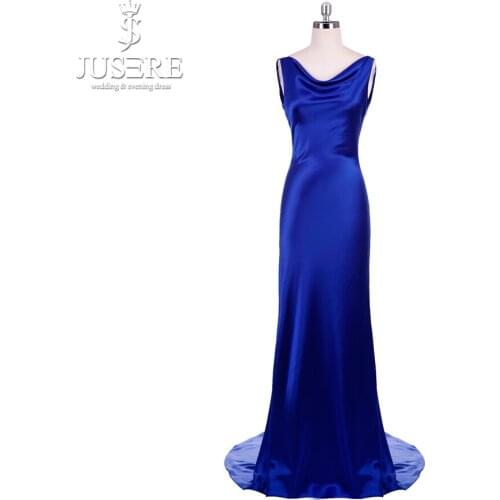 Simple Long CelebrityDress 2018 Sexy Sheath V-neck Strap Flowing Slim Elegant Women Formal Gown Backless Royal Blue Evening Gown