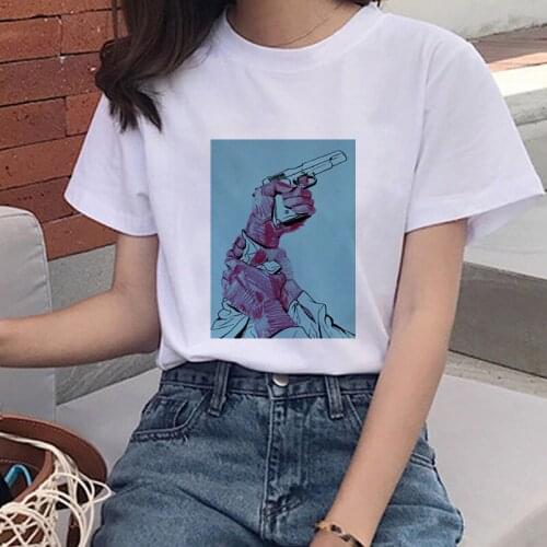 Womens Spoof Harajuku T-shirt Fashion Graphic Cute Tee Top Aesthetic Shirt Women Casual White T-shirt Gesture Printing T-shirt