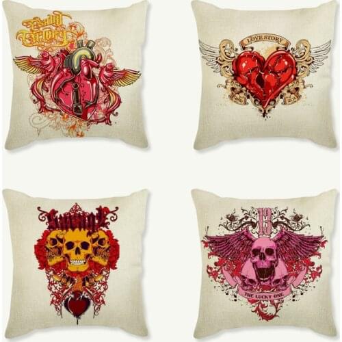 45*45cm Skull Pattern Cotton Linen Throw Pillow Cushion Cover Car Home Sofa Decorative Pillowcase funda cojin