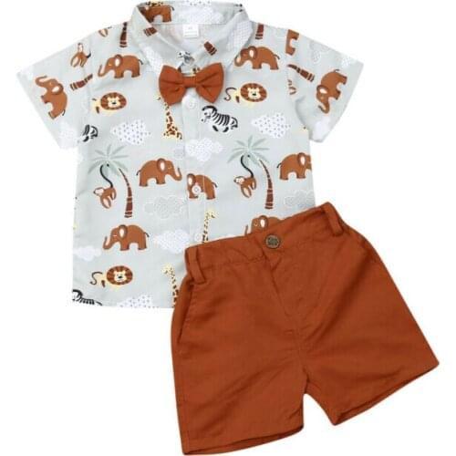 2PCS Toddler Kids Clothes Sets Baby Boy Gentleman Shirt Short Sleeve Tops + Shorts Casual Cotton Outfits Set 1-6T