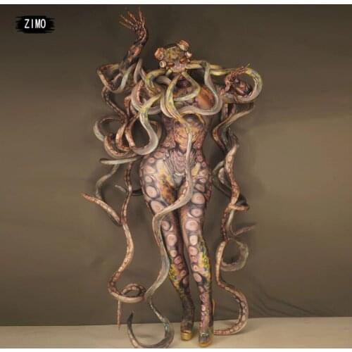 Halloween Cosplay party Show Thriller Alien Octopus Animal print Jumpsuit women man GOGO bar nightclub Stage Performance Costume