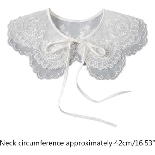 L5YA European Style Women Sheer False Collar Shawl Vintage Polka Dot Embroidery Floral Necklace Gothic Retro Self-Tie Bow Dickey
