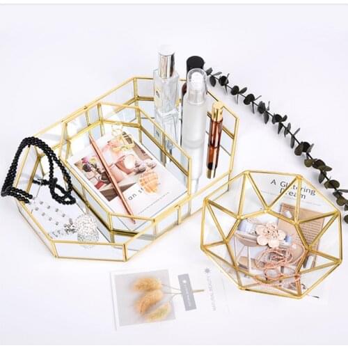 Hot selling glass storage tray cosmetic tray girl birthday gift lipstick nail polish jewelry display stand makeup brush storage
