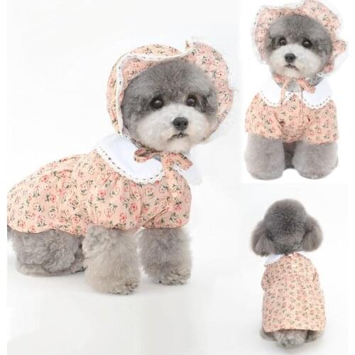 Cute Cat Puppy Small Dog Dress Summer Pet Dresses Skirt Yorkshire Poodle Bichon Pomeranian Shih Tzu Dog Costume Hat Cap Dropship