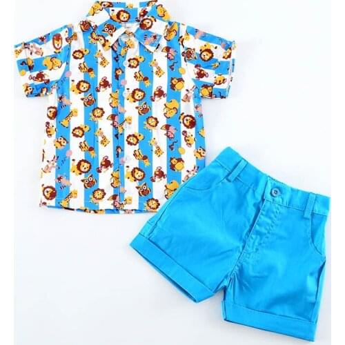 Fashion Boys Children Clothing Summer Print Short Sleeve T-Shirt Pants 2Pcs Sets Kid Boys Cotton Cartoon Clothes Sets
