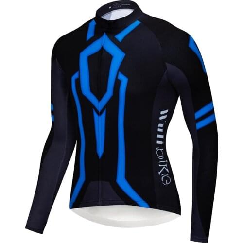 WULIBIKE Tron Sapphire Blue Long Sleeve Mens Cycling Jersey For Autumn Bike Sport Shirt Quick-Dry Breathable Bicycle Clothes