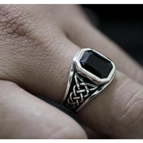Mens Vintage Mayan Civilization Totem Black Gemstones Rings Punk Party Engagement Wedding Banquet Personality Fashion High