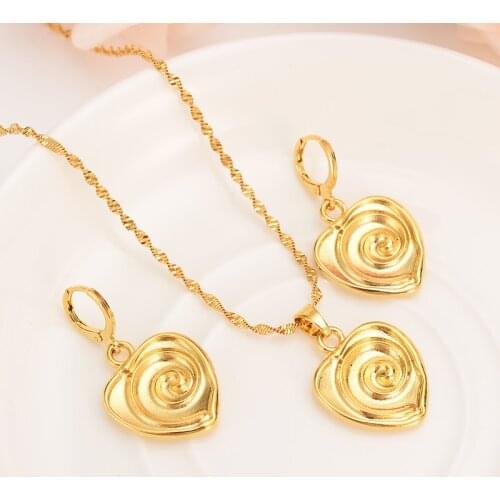 Gold Necklace Earring Set Women Party Gift heart Jewelry Sets daily wear mother gift DIY charms women girls lover Fine Jewelry