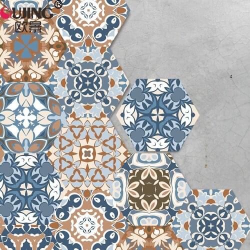 Retro Style Pattern Twill Hexagon Tiles Wall Stickers Living Room Bathroom Non-slip Mat Self-sticking Tile Floor PVC Wallpaper