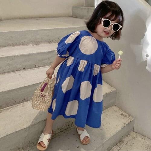 2021 New Summer Girls Dress Korean Style Fashon Cotton Sweet Big Polka Dot Dress Baby Kids Clothes ChildrenS Clothing