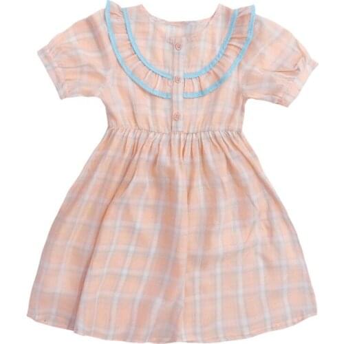 Summer New Kids Girls Short Sleeve Plaid Dress
