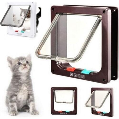 New Pet Door 4 Way Security Lock Dog Cat Flap Door ABS Plastic Controllable Direction of Entry Small Pet Gate For Kitten Doorway