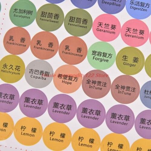 New 216Pcs/Sheet Round Circle Stickers colorful Pre-printed Essential Oil Bottles Cap Lid Labels for Young Living oils organizer