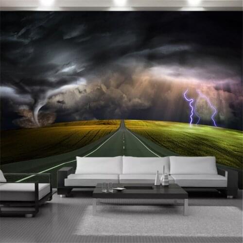 3d Landscape Wallpaper Dark Clouds Thunder and Lightning Romantic Green Meadow Living Room Bedroom Modern Wallpapers