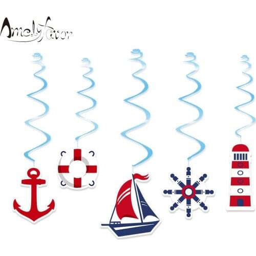 Sailboat Nautical Ceiling Hanging Swirl Decorations Cutout Baby Shower Girl Party Supplies DIY Decor Event Party Festive