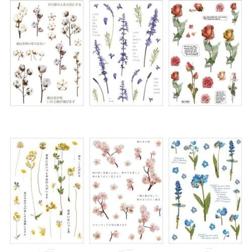 PET Natural Flower Sticker for Notebook Decor Stickers Leaves Plants Students Book Planner Pencil Box Stationery Sticker