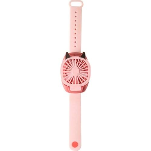 360° Rotation Outdoor USB Rechargeable Small Fan For Kids Wrist Strap Mini Hand Held Fan Cat Design Colorful LED Lights