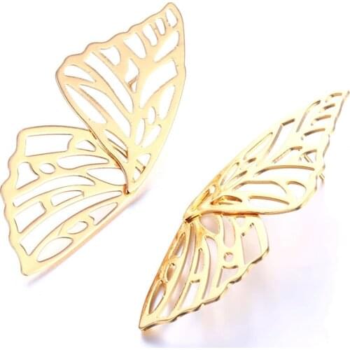 GOLD PLATED FILIGREED HALF BUTTERFLY STUD EARRING