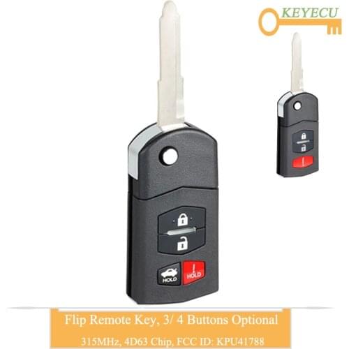 KEYECU Flip Remote Control Car Key for Mazda 6 Sedan RX-8 2005 2006 2007 2008, Fob 3/ 4 Button - 313.8MHz - 4D63 Chip - KPU41788