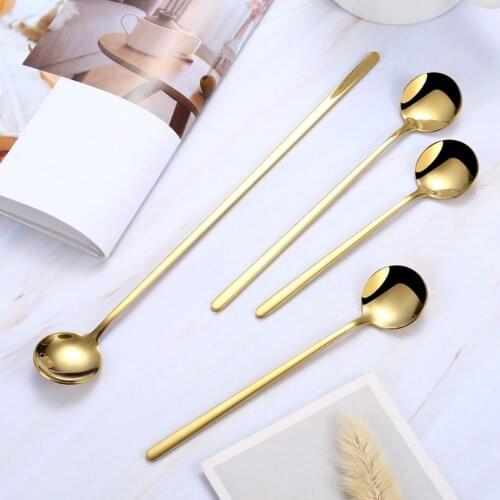 304 Stainless Steel Silvr Gold Set Spoon Long Handle Small Round Spoon Home Creative Lovely Coffee Dessert Tea Stirring Spoon