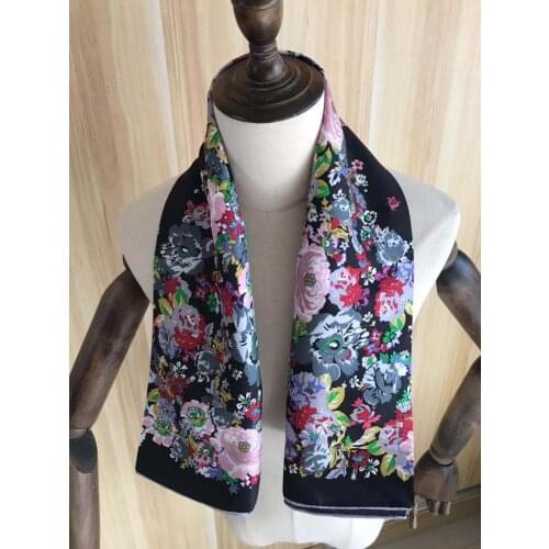 2021 new arrival winter spring classic flower 100% pure silk scarf twill hand made roll 90*90 cm shawl wrap for women lady