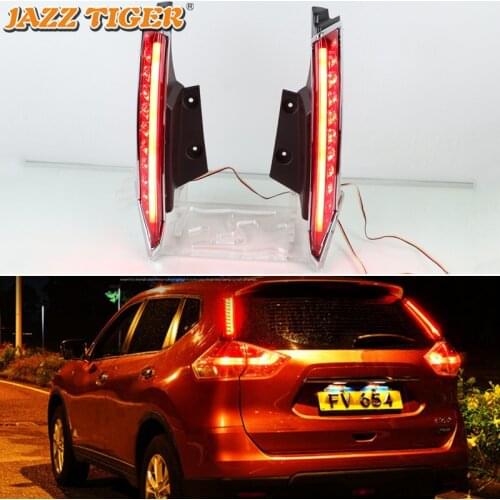 3-in-1 Functions LED Bumper Light Rear Fog Lamp Brake Light Dynamic Turn Signal Pillar Light For Nissan X-trail T32 2014 - 2020