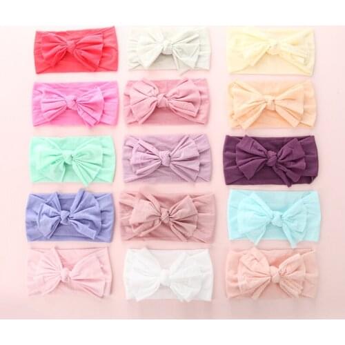 Baby Girls Bow Nylon Headbands Knot Wide Bows Nylon Turban Head wraps Soft Headwrap Toddler Turban Hair Accessories For Girls