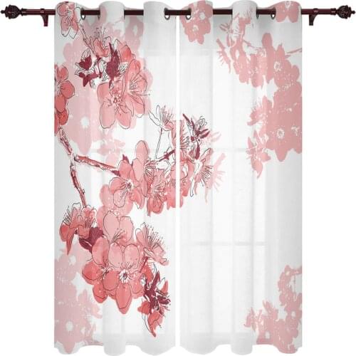 Japan Cherry Blossom Pink Window Curtains Kids Room Living Room Curtain Panels Valance Curtains for Kitchen