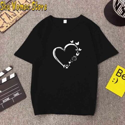 Women Love Heart Print T Shirt O Neck Sleeve Harajuku Casual T-Shirts Female Plus Size Loose Top camisetas y2k aesthetic
