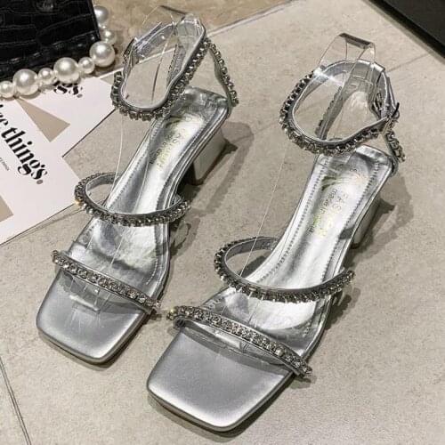 Crystal Women Sandals Rhinestone Party Shoes Sexy Square Toe Bride Wedding 2021 Buckle Strap Ytmtloy Sadalias Femininas Zapatill