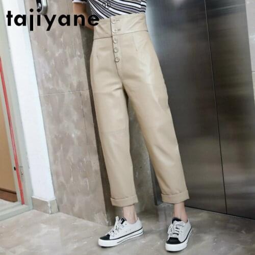 Womens Real Pants Sheepskin Trousers Women Wide Leg Pants Woman Genuine Leather Pants Korean Style Ropa Mujer TN2399