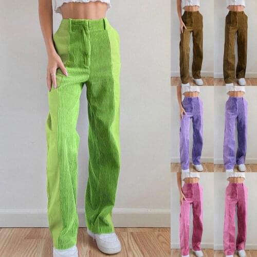 Oversized Beige Corduroy Wide-leg Women Fashion Street Style Corduroy Patchwork High Waist Leisure Pants Slacks Casual Pants