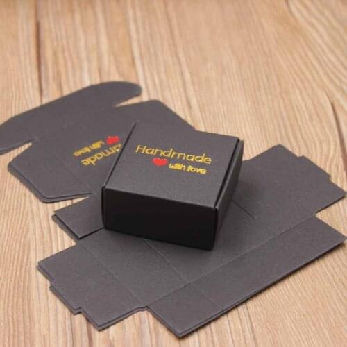 10pcs Black BurlyWood Kraft Paper Gift Box Folding Boxes Handmade with Love Cardboard Packaging Box DIY Valentines Craft Jewelry