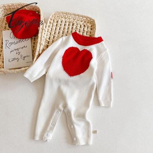 Engepapa 2021 Autumn Infant Girls Knitted Romper Long Sleeves Sweet Pure Love Jumpsuit Baby Boys Girls Newborn Clothes 0-2Y