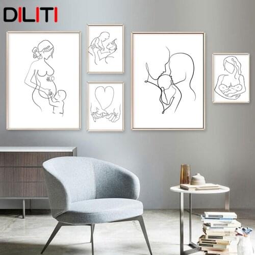 Abstract Family Portrait Mom Dad Baby Art Line Drawing Canvas Posters Minimalist Wall Art Painting Nursery Decorative Pictures