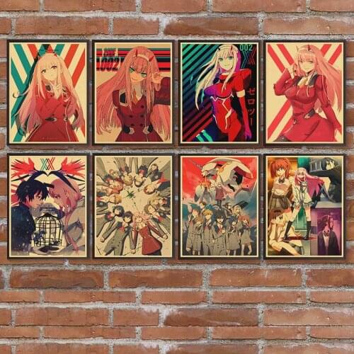 Anime Zero Two Retro Kraft Paper Poster Office Cafe Bar Home Art Wall Stickers