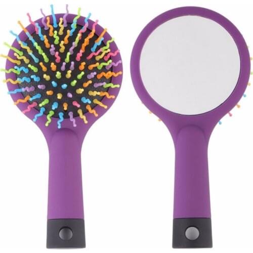 Rainbow Volume Anti-static Magic Detangler Hair Curl Straight Massage Comb Hair Brush Hair Care Styling Tools With Mirror