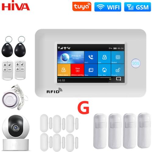 WIFI GSM Wireless Burglar Home Alarm System 4.3 Inch Touch Panel TUYA SmartLife APP Control Security Alarm Kit with IP Camera