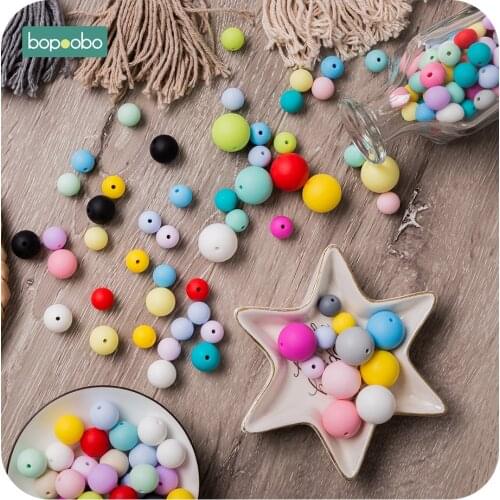 Bopoobo 200pc Baby Teething Food Grade Silicone Beads 12mm Chewable Products Diy Necklace Pendant Beads BPA Free Baby Teether