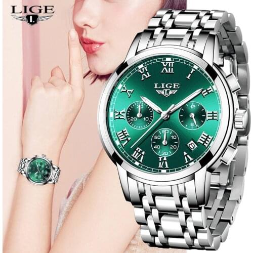 LIGE New Fashion Women Watches Ladies Top Brand Luxury Waterproof Quartz Watch Woman Stainless Steel Automatic Date Clocks Gift