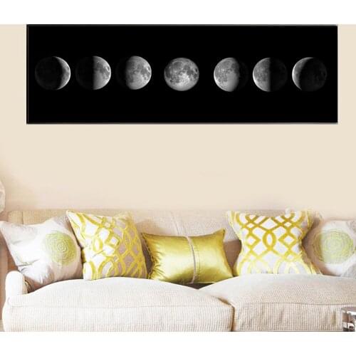 Black and White of The Moon Wall Art Picture Minimalist Canvas Poster Print Long Banner Art Painting Home Decortion Unstretched