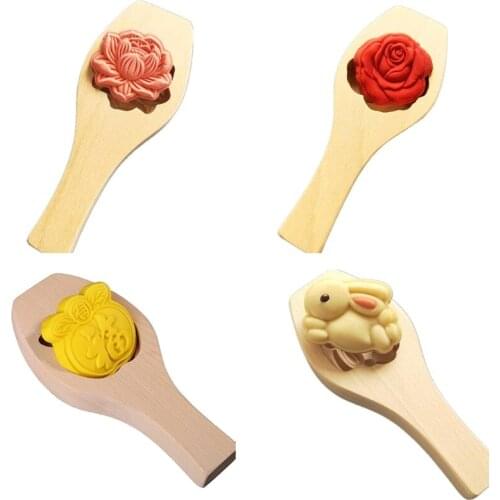Wooden Moon Cake Mold 3D Flower Pastry Baking Tool for Making Mung Bean Ice Skin Fondant Mould