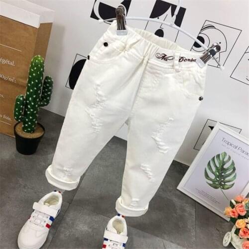 Children Broken Hole Pants Trousers Baby Boys Jeans Brand Fashion Autumn 5-8Y white Kids Trousers Children Clothing 2021 new 23