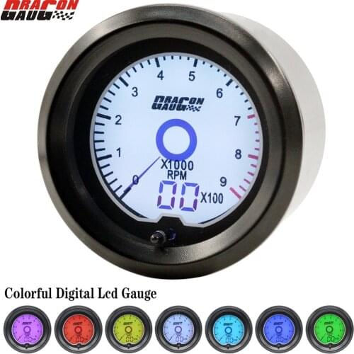 Dragon 52mm 2" 7 Color Backlight LCD Digital Pointer Auto Car Tachometer Gauge 0-9000 RPM Gasoline Engine Meter Free Shipping