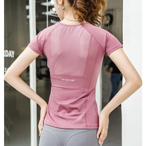 Elastic Tight-fitting Round Neck T-shirt Tops Womens Running Training Fitness Yoga Breathable Hollow Back Sports Quick-drying