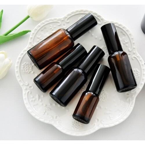 2pcs Black Metal Cap Amber Glass Spray Bottle for Perfume/Toner/Hydrolat Water Makeup Sprayer Travel Skincare Refill Container